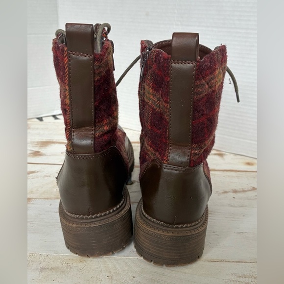 ROCK & CANDY Max booties BROWN & plaid lace-up ankle boot preppy grunge sz 8 EUC - Picture 4 of 11
